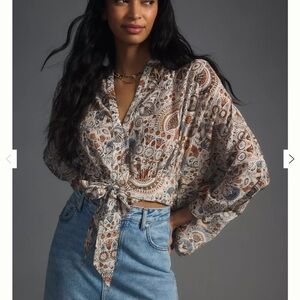 By Anthropologie Tie-Front Blouse Size M NWT